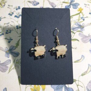 Sheep-Themed Gold-Toned Dangle Earrings With Pastel Accents